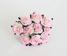 Средние розы 2 см - Розовый+белый, 5шт